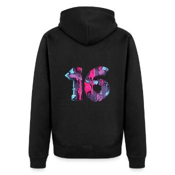 NR. 16 NUMMER 16 COOL 16. GEBURTSTAG - Unisex Premium Bio Zip Hoodie - Schwarz - Hinten - Nico (187cm)