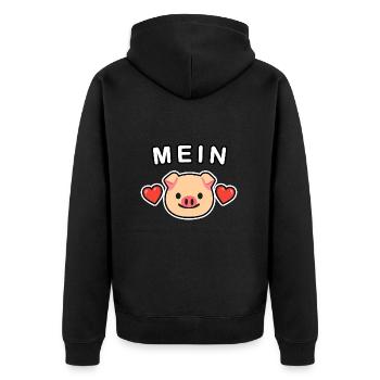 Mein Schweinchen ❤️ Mein Schwein ❤️ - Unisex Premium Bio Zip Hoodie - Schwarz - Hinten - Nico (187cm)