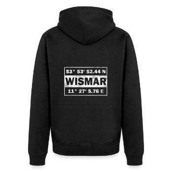 Wismar Koordinaten Hansestadt Wismar - Unisex Premium Bio Zip Hoodie - Schwarz - Hinten - Nico (187cm)