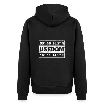 Usedom Koordinaten Ostsee Insel Usedom - Unisex Premium Bio Zip Hoodie - Schwarz - Hinten - Nico (187cm)