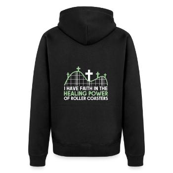 Achterbahn Freizeitpark Vergnügungspark - Unisex Premium Bio Zip Hoodie - Schwarz - Hinten - Nico (187cm)