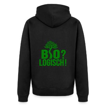 Bio? Logisch! - Unisex Premium Bio Zip Hoodie - Schwarz - Hinten - Nico (187cm)