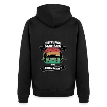 Rettungssanitäter aus Leidenschaft - Unisex Premium Bio Zip Hoodie - Schwarz - Hinten - Nico (187cm)