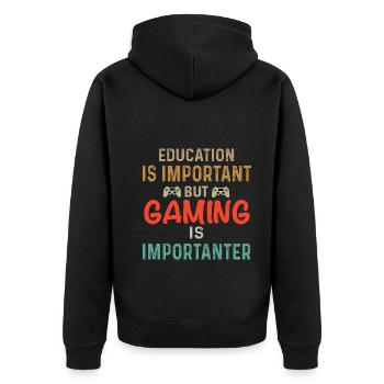 Education is important but Gaming is importanter - Unisex Premium Bio Zip Hoodie - Schwarz - Hinten - Nico (187cm)