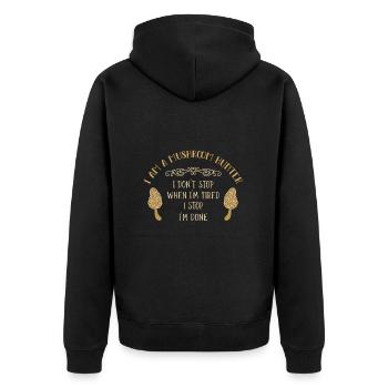 Pilze sammeln Pilzsammler - Unisex Premium Bio Zip Hoodie - Schwarz - Hinten - Nico (187cm)