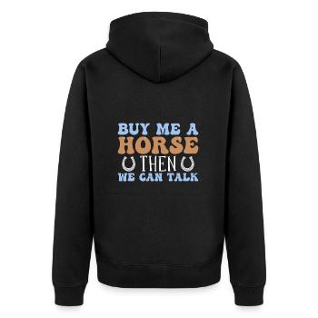 Pferd reiten Reiter Reitsport - Unisex Premium Bio Zip Hoodie - Schwarz - Hinten - Nico (187cm)