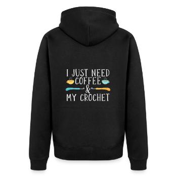 Kaffee & Häkeln - Unisex Premium Bio Zip Hoodie - Schwarz - Hinten - Nico (187cm)