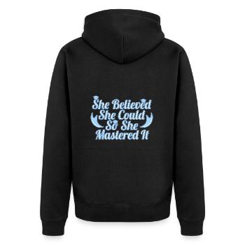 Master's degree University - Unisex Premium Organic Zip Hoodie - black - Back - Nico (187cm)