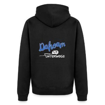 Unterwegs dahoam Wohnwagen - Unisex Premium Bio Zip Hoodie - Schwarz - Hinten - Nico (187cm)