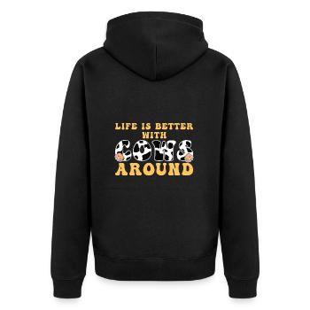 Cow Farmer Farm - Unisex Premium Organic Zip Hoodie - black - Back - Nico (187cm)