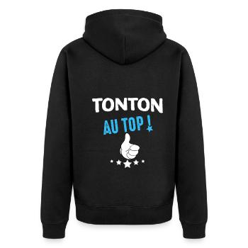 Tonton au top Idée Cadenau Anniversaire Oncle - Veste à capuche bio Premium Unisexe - noir - Dos - Nico (187cm)