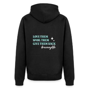 Nanny Babysitterin Tagesmutter - Unisex Premium Bio Zip Hoodie - Schwarz - Hinten - Nico (187cm)