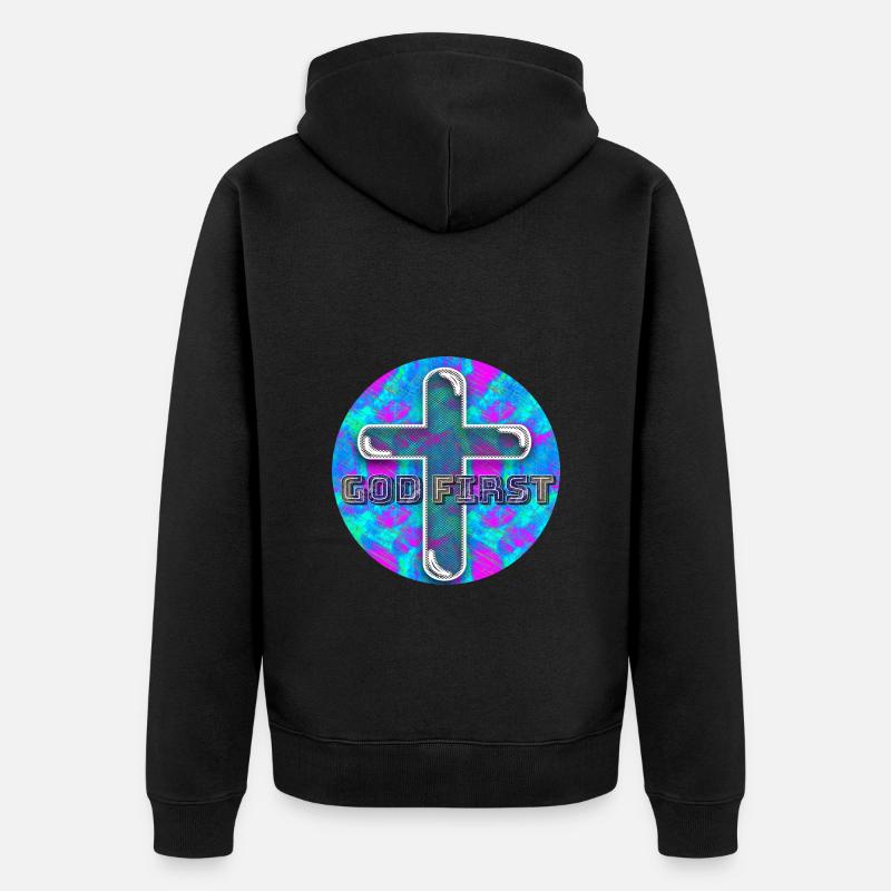 God First (Eins) - Premium økologisk unisex-hættejakke - sort