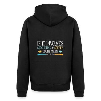 Kaffee & Häkeln - Unisex Premium Bio Zip Hoodie - Schwarz - Hinten - Nico (187cm)