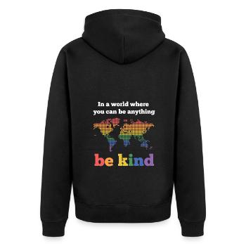 LGBTQ-Pride-Monat - Sei freundlich - Unisex Premium Bio Zip Hoodie - Schwarz - Hinten - Nico (187cm)