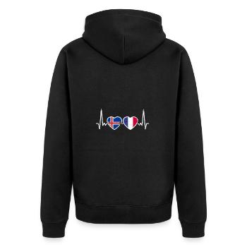 Islande France Vintage Heartbeat Flag - Veste à capuche bio Premium Unisexe - noir - Dos - Nico (187cm)