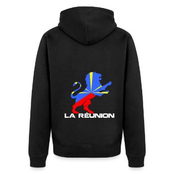 La Réunion Lion Puissance et Courage - Veste à capuche bio Premium Unisexe - noir - Dos - Nico (187cm)