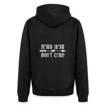 Stall Pferd reiten Haar Lustiger Spruch - Unisex Premium Bio Zip Hoodie - Schwarz - Hinten - Nico (187cm)
