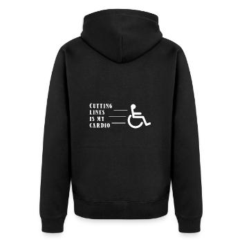 Rollstuhl Rollstuhlfahrer - Unisex Premium Bio Zip Hoodie - Schwarz - Hinten - Nico (187cm)