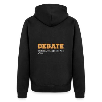 Debattieren Debatte Argumentieren - Unisex Premium Bio Zip Hoodie - Schwarz - Hinten - Nico (187cm)
