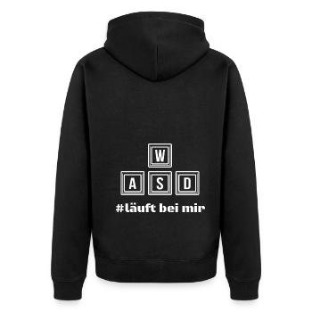 WASD läuft bei mir - Unisex Premium Bio Zip Hoodie - Schwarz - Hinten - Nico (187cm)