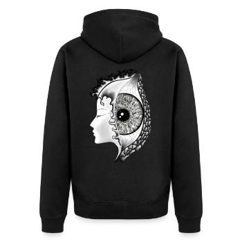 Big Eye Black, Eye, Vertical, Realistic - Unisex Premium Organic Zip Hoodie - black - Back - Nico (187cm)