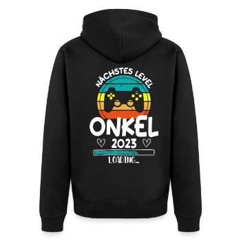 Nächstes Level Onkel 2023 Loading Schwangerschaft - Unisex Premium Bio Zip Hoodie - Schwarz - Hinten - Nico (187cm)