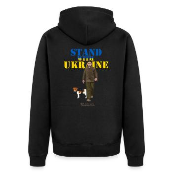 Ukraine Zelensky Patron Stand avec l’Ukraine - Veste à capuche bio Premium Unisexe - noir - Dos - Nico (187cm)