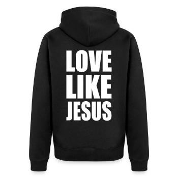 Love like jesus - Unisex Premium Bio Zip Hoodie - Schwarz - Hinten - Nico (187cm)