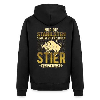 Sternzeichen Stier stabil Geschenk - Unisex Premium Bio Zip Hoodie - Schwarz - Hinten - Nico (187cm)