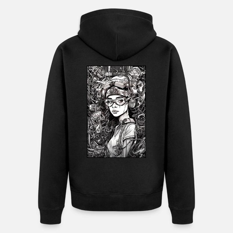 Tech-Mädchen, schwarz und weiß, , Digital - Unisex Premium Bio Zip Hoodie - Schwarz