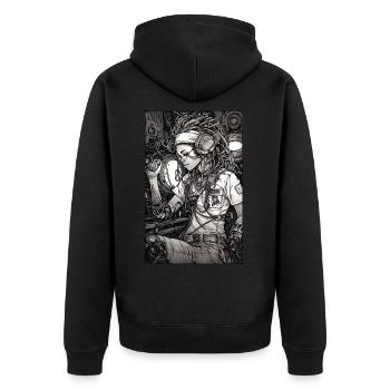 Tech girl, black and white, , Digital - Unisex Premium Organic Zip Hoodie - black - Back - Nico (187cm)