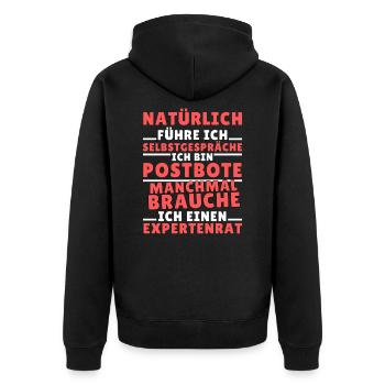 Ich führe Selbstgespräche - Postbote Edition - Unisex Premium Bio Zip Hoodie - Schwarz - Hinten - Nico (187cm)