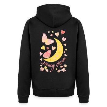 Lune de miel avec fleurs de coeur de lune et papillons - Veste à capuche bio Premium Unisexe - noir - Dos - Nico (187cm)