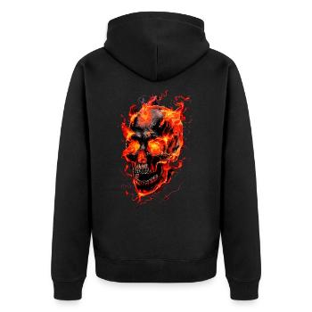 Skull Flames Skull Fire Skeleton Biker - Unisex Premium Organic Zip Hoodie - black - Back - Nico (187cm)