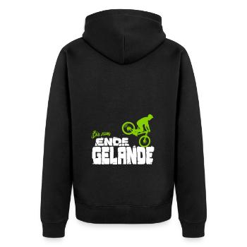 Bis zum Ende Gelände - MTB Stoppie witzig lustig - Unisex Premium Bio Zip Hoodie - Schwarz - Hinten - Nico (187cm)