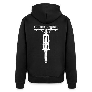 Mountainbike - OHNE MOTOR - MTB - Geschenk - Unisex Premium Bio Zip Hoodie - Schwarz - Hinten - Nico (187cm)