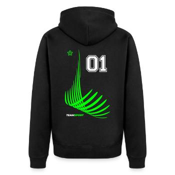 01 TRIKOT Trikotnummer Sport Team Spiel Eins Motiv - Unisex Premium Bio Zip Hoodie - Schwarz - Hinten - Nico (187cm)