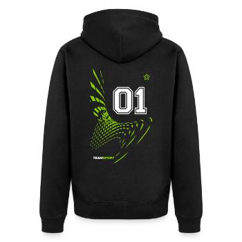 01 TRIKOT Trikotnummer Sport Team Spiel Eins Motiv - Unisex Premium Bio Zip Hoodie - Schwarz - Hinten - Nico (187cm)