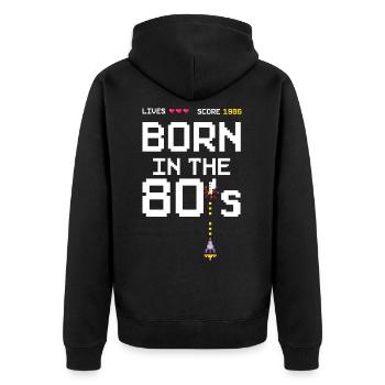 Jahrgang 1986 Geboren in den 80´ern Retro Style - Unisex Premium Bio Zip Hoodie - Schwarz - Hinten - Nico (187cm)