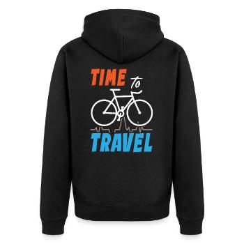 Time To Travel Bike - Unisex Premium Bio Zip Hoodie - Schwarz - Hinten - Nico (187cm)
