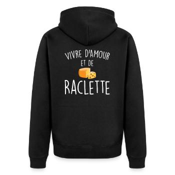 Leben von Liebe und Raclette - Unisex Premium Bio Zip Hoodie - Schwarz - Hinten - Nico (187cm)