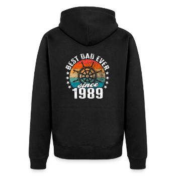Bester Papa der Welt seit 1989 Kapitän - Unisex Premium Bio Zip Hoodie - Schwarz - Hinten - Nico (187cm)