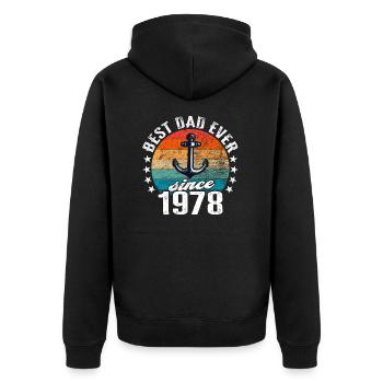 Bester Papa der Welt seit 1978 Anker - Unisex Premium Bio Zip Hoodie - Schwarz - Hinten - Nico (187cm)