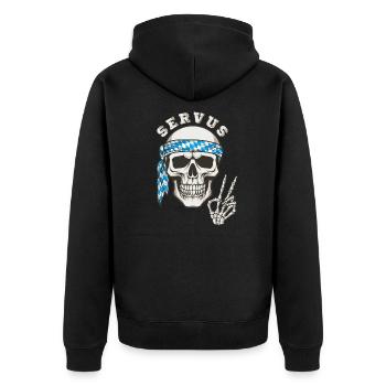 Totenkopf Bayern Servus - Unisex Premium Bio Zip Hoodie - Schwarz - Hinten - Nico (187cm)