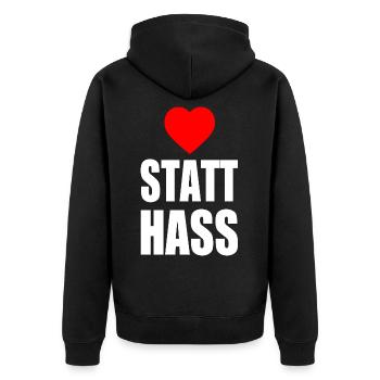 Herz statt hass - Unisex Premium Bio Zip Hoodie - Schwarz - Hinten - Nico (187cm)