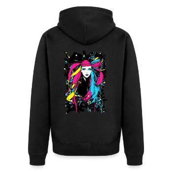 Farbenfrohe Frau - Unisex Premium Bio Zip Hoodie - Schwarz - Hinten - Nico (187cm)