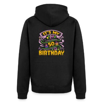 Its my 50 Birthday - Unisex Premium Bio Zip Hoodie - Schwarz - Hinten - Nico (187cm)
