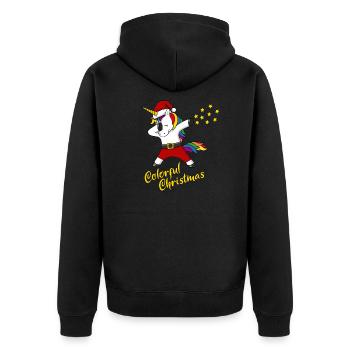 Weihnachten Einhorn colorful Christmas Geschenk - Unisex Premium Bio Zip Hoodie - Schwarz - Hinten - Nico (187cm)
