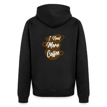 Ich brauche mehr Kaffee - Unisex Premium Bio Zip Hoodie - Schwarz - Hinten - Nico (187cm)